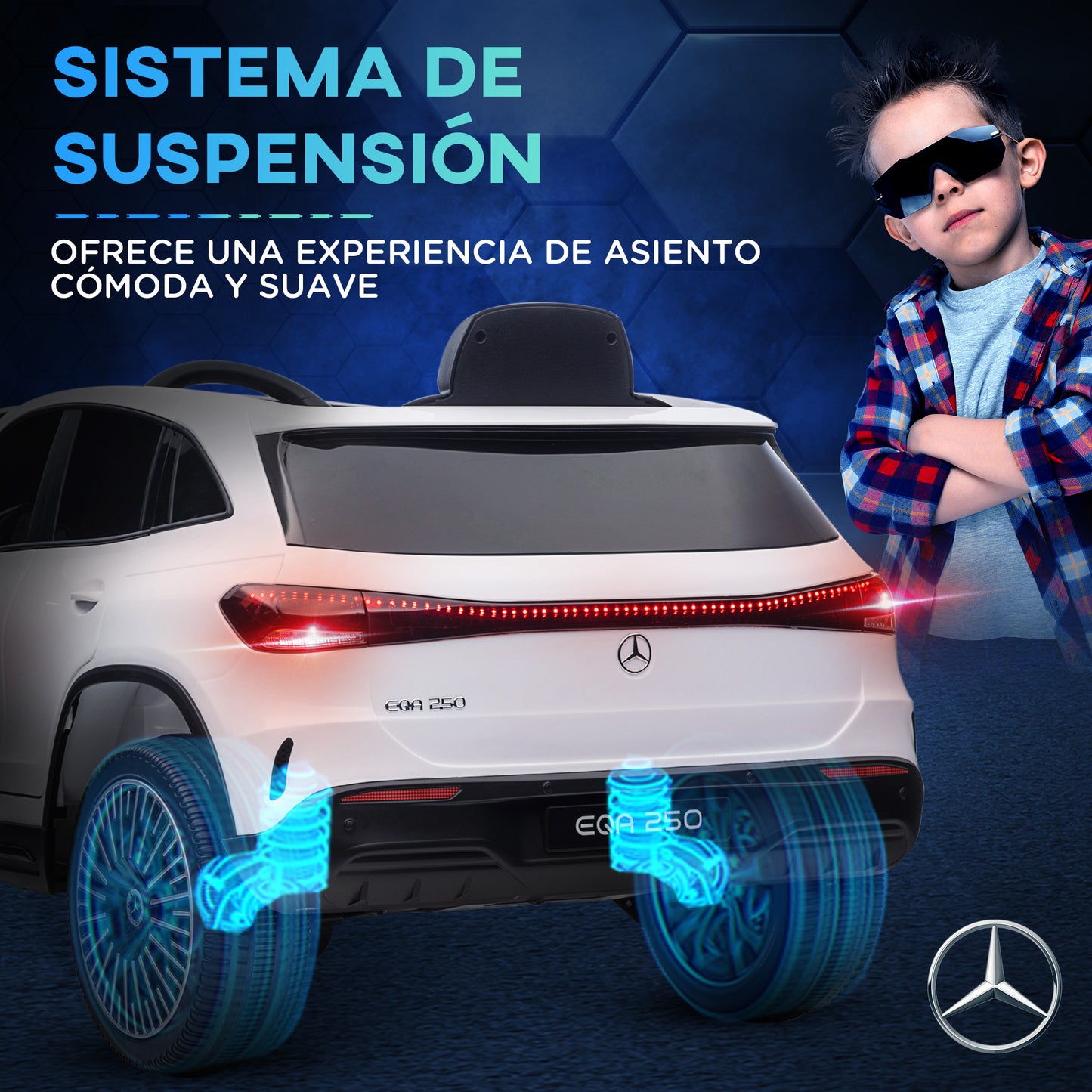 HOMCOM Coche Eléctrico para Niños Mercedes-Benz EQA Coche de Batería 12V con Control Remoto Música Bocina Velocidad 3-8 km/h para Niños de 3-8 Años 111,5x69x52,5 cm Blanco