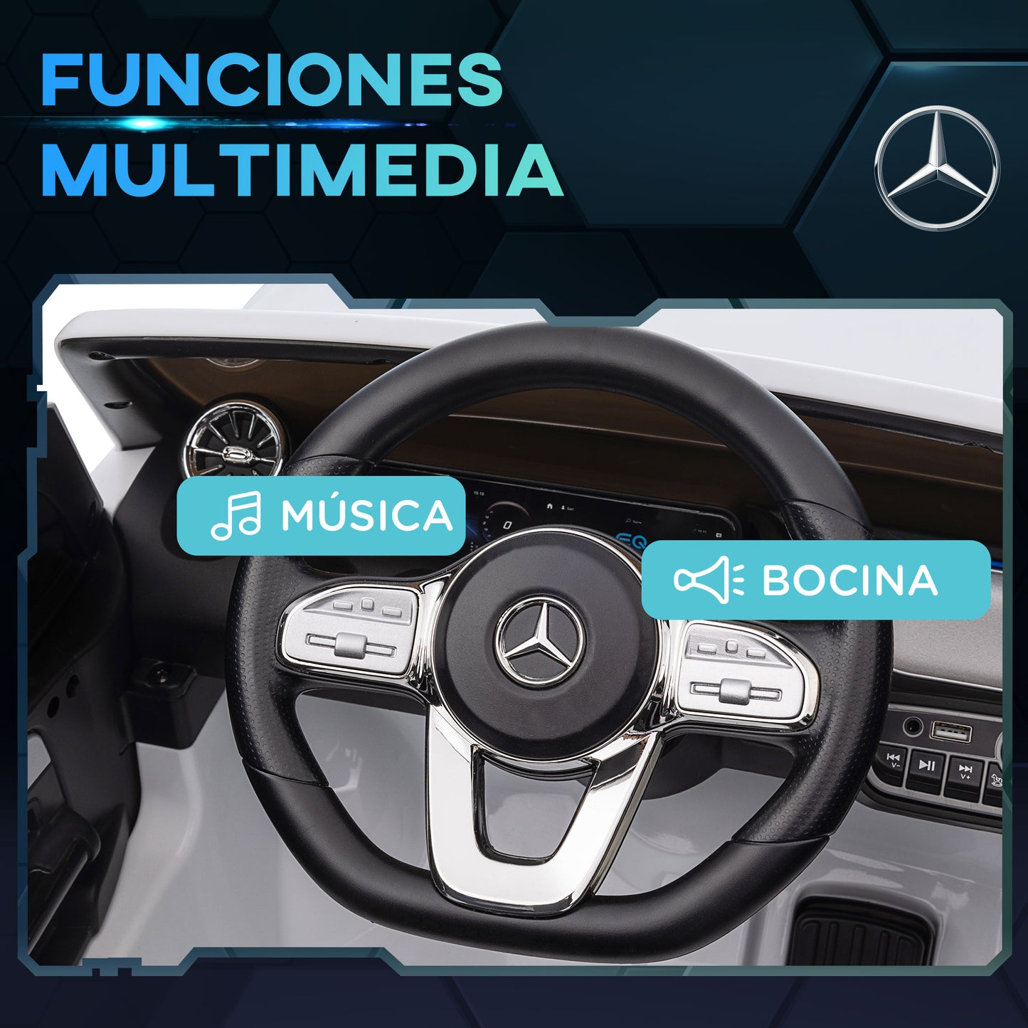 HOMCOM Coche Eléctrico para Niños Mercedes-Benz EQA Coche de Batería 12V con Control Remoto Música Bocina Velocidad 3-8 km/h para Niños de 3-8 Años 111,5x69x52,5 cm Blanco