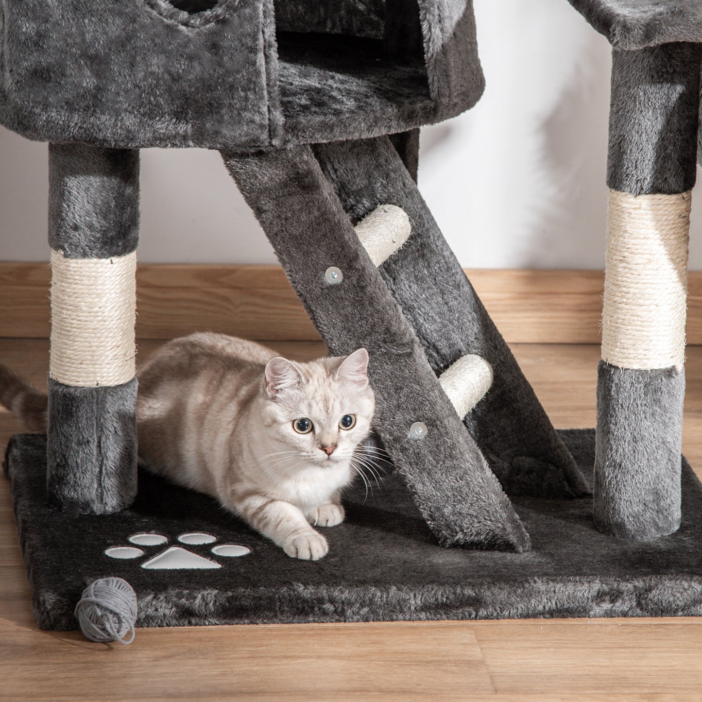 PawHut Árbol para Gatos de Suelo a Techo de 240-260 cm Árbol Rascador para Gatos con Altura Ajustable Múltiples Plataformas Cuevas Cestos y Rampas Gris Oscuro