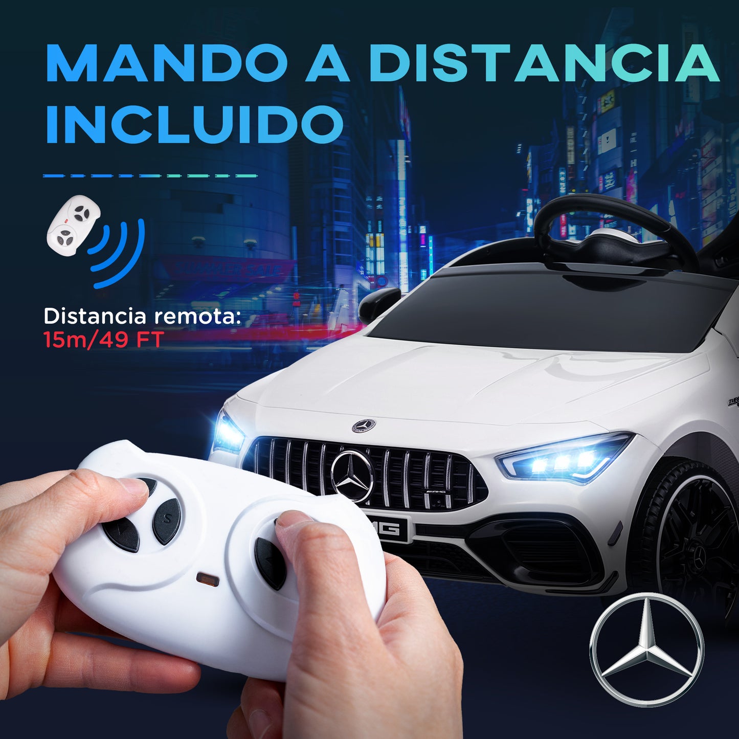 AIYAPLAY Coche Eléctrico para Niños de +3 Años Mercedes-AMG CLA 45 Carro Eléctrico Infantil con Batería 12V Mando a Distancia Faros LED Bocina Música y Ruedas Auxiliares Blanco