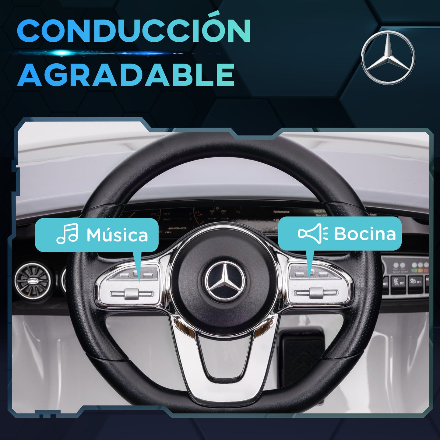 AIYAPLAY Coche Eléctrico para Niños de +3 Años Mercedes-AMG CLA 45 Carro Eléctrico Infantil con Batería 12V Mando a Distancia Faros LED Bocina Música y Ruedas Auxiliares Blanco