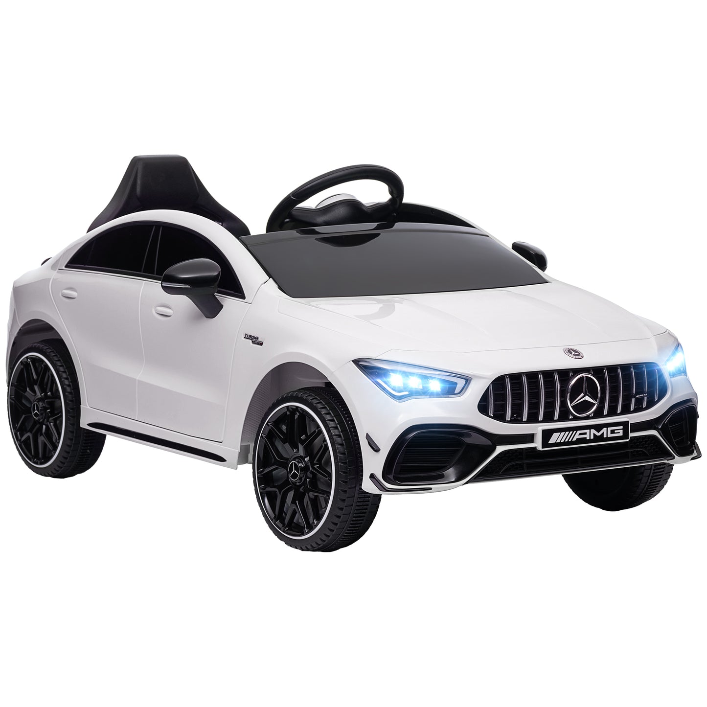 AIYAPLAY Coche Eléctrico para Niños de +3 Años Mercedes-AMG CLA 45 Carro Eléctrico Infantil con Batería 12V Mando a Distancia Faros LED Bocina Música y Ruedas Auxiliares Blanco