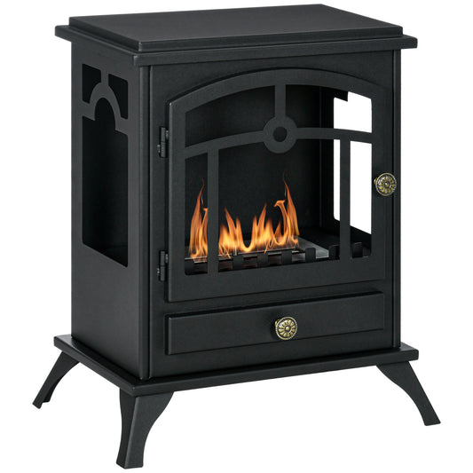 HOMCOM Chimenea de Bioetanol de Pie Estufa de Bioetanol con Tanque de 1,2 L Apagallamas de Acero Inoxidable Tiempo de Combustión 3H para Interiores 20-25 m² 45x28x54 cm Negro