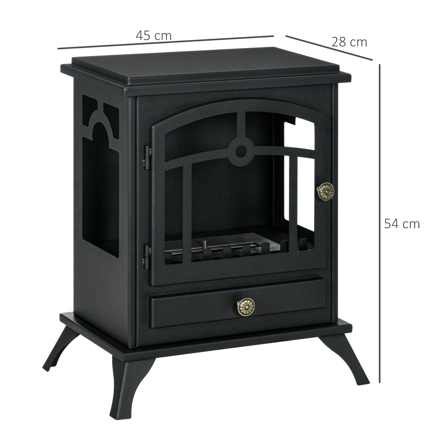 HOMCOM Chimenea de Bioetanol de Pie Estufa de Bioetanol con Tanque de 1,2 L Apagallamas de Acero Inoxidable Tiempo de Combustión 3H para Interiores 20-25 m² 45x28x54 cm Negro