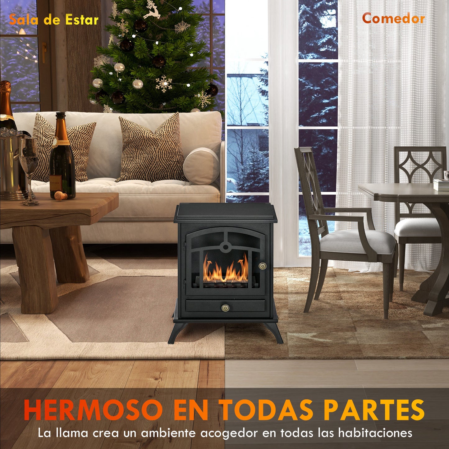 HOMCOM Chimenea de Bioetanol de Pie Estufa de Bioetanol con Tanque de 1,2 L Apagallamas de Acero Inoxidable Tiempo de Combustión 3H para Interiores 20-25 m² 45x28x54 cm Negro