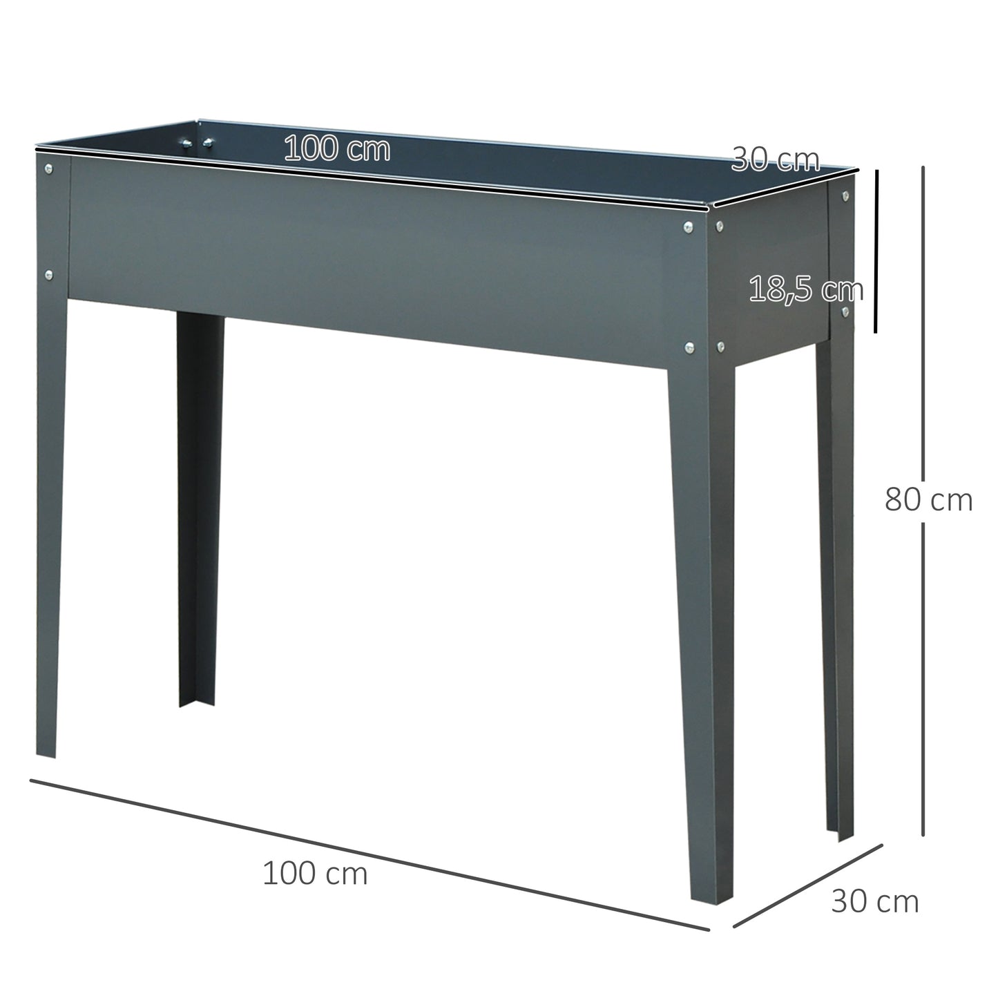 Outsunny Jardinera Elevada Cama de Jardín Elevada Rectangular Mesa de Cultivo para Plantas Verduras y Flores con 3 Orificios de Drenaje 100x30x80 cm Gris