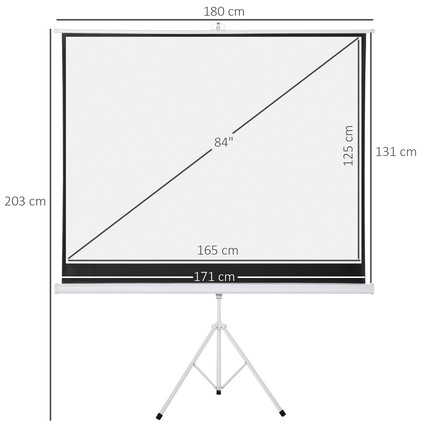 HOMCOM Pantalla para Proyector Plegable Manual 84” Pulgadas Pantalla de Proyección Formato 4:3 con Altura Ajustable Cine en Casa Presentaciones Películas 171x131 cm Blanco