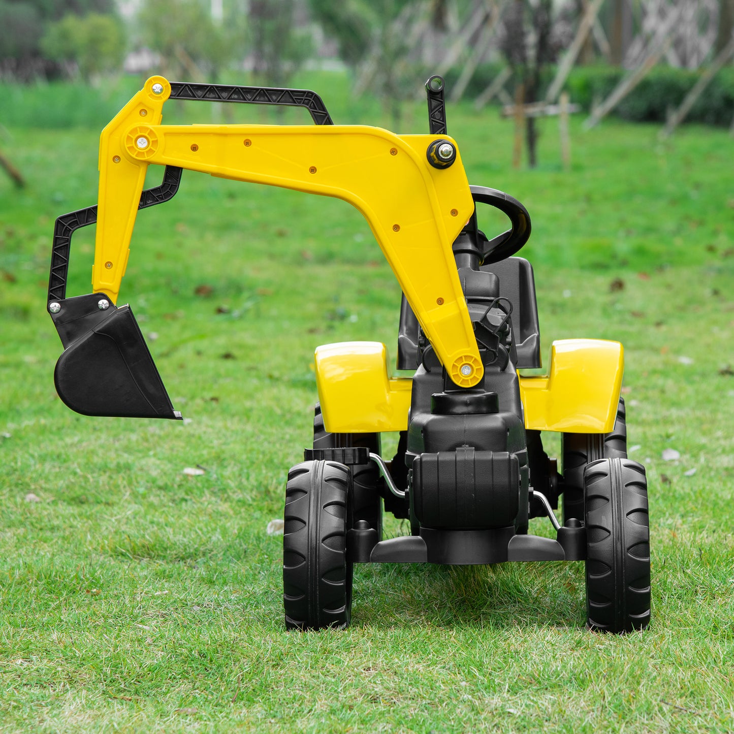 HOMCOM Tractor a Pedales para Niños de +3 Años Excavadora para Niños con Pala Delantera y Bocina Carga 35kg Tractor Infantil para Exterior 107x42x71 cm Amarillo