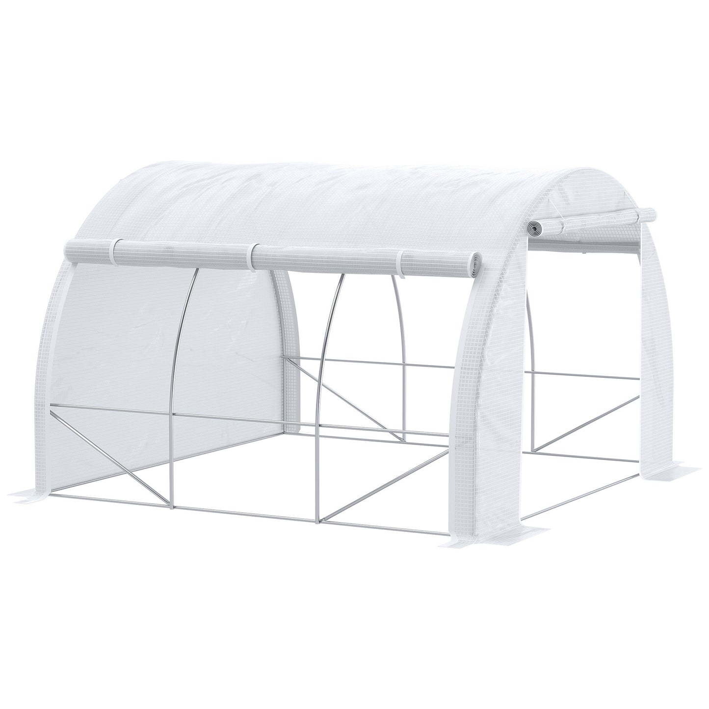 Outsunny Invernadero de Túnel de Jardín 3x3x2 m con Puerta y 6 Ventanas Enrollables de Polietileno 140 g/m² y Acero Galvanizado para Cultivos Plantas Flores Blanco