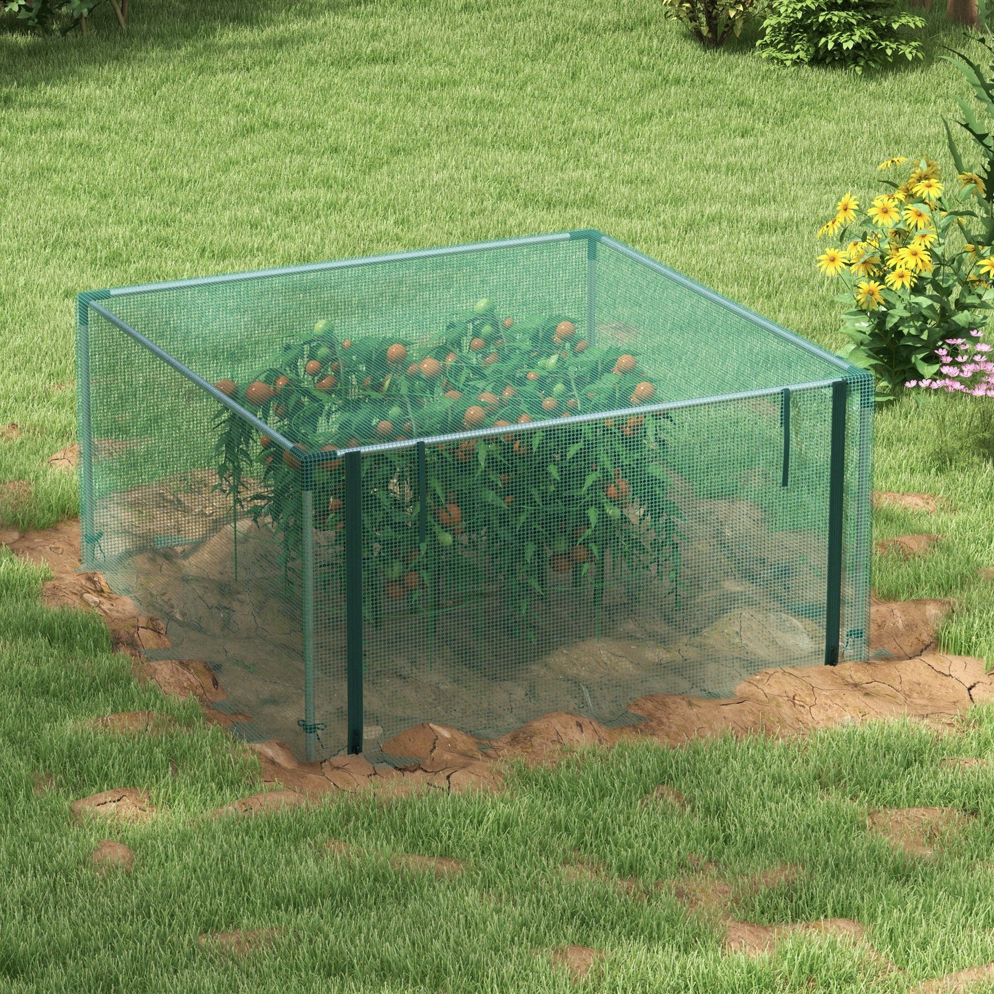 Outsunny Jaula de Cultivo Jaula de Protección con Soportes de Acero Puerta con Cremallera para Proteger las Plantas Flores en Patio Jardín Terraza 125x125x62,5 cm Verde