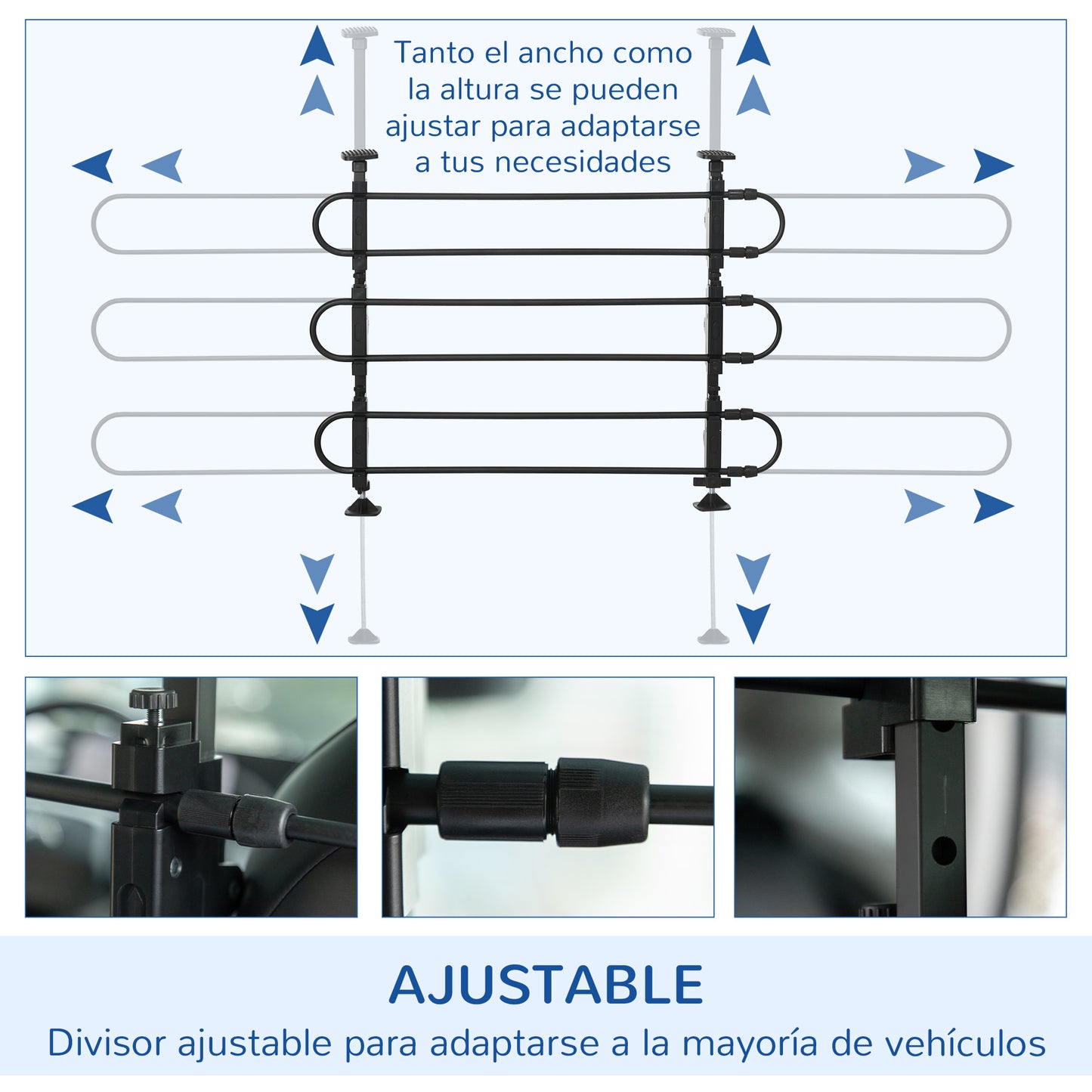 PawHut Barrera Protectora de Coche para Perros Ajustable 89-150x9x76-124 cm Rejilla Separadora para Maletero Coche Universal Reja de Seguridad de Acero Negro