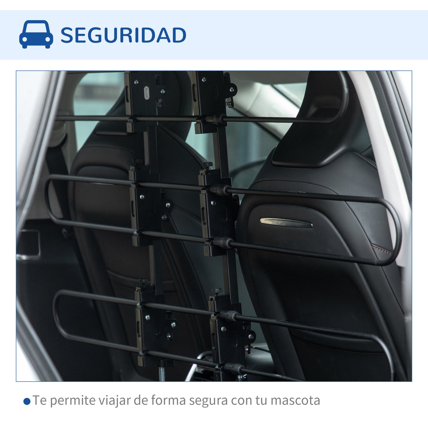 PawHut Barrera Protectora de Coche para Perros Ajustable 89-150x9x76-124 cm Rejilla Separadora para Maletero Coche Universal Reja de Seguridad de Acero Negro