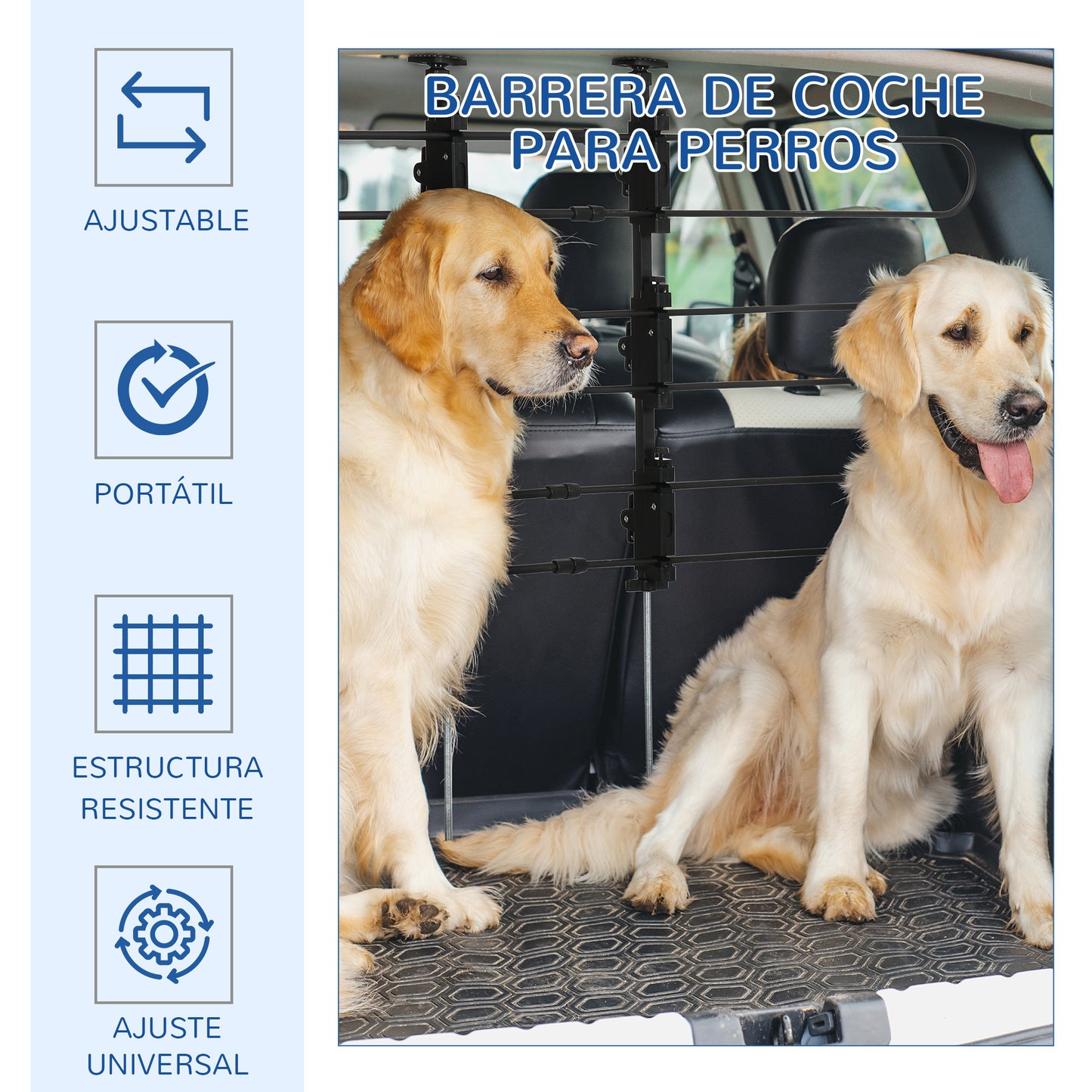 PawHut Barrera Protectora de Coche para Perros Ajustable 89-150x9x76-124 cm Rejilla Separadora para Maletero Coche Universal Reja de Seguridad de Acero Negro