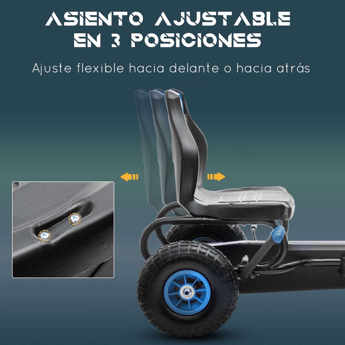 HOMCOM Go Kart a Pedales para Niños de 5-12 Años Coche de Pedales Infantil con Asiento Ajustable Neumáticos Inflables Amortiguador y Freno de Mano Carga 50 kg 121x58x61 cm Azul