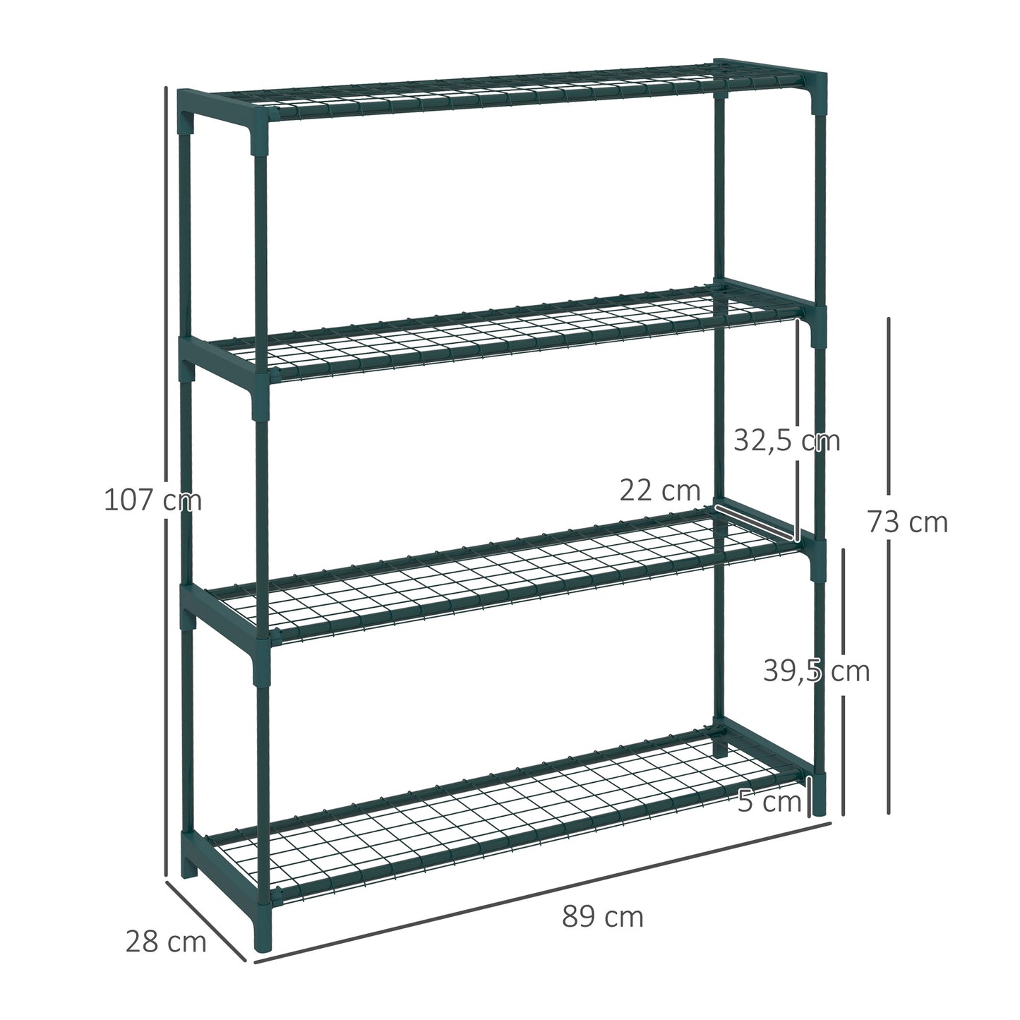 Outsunny Estantería para Plantas Soporte para Macetas de 4 Niveles con Estructura de Acero para Jardín Patio 89x28x107 cm Verde Oscuro