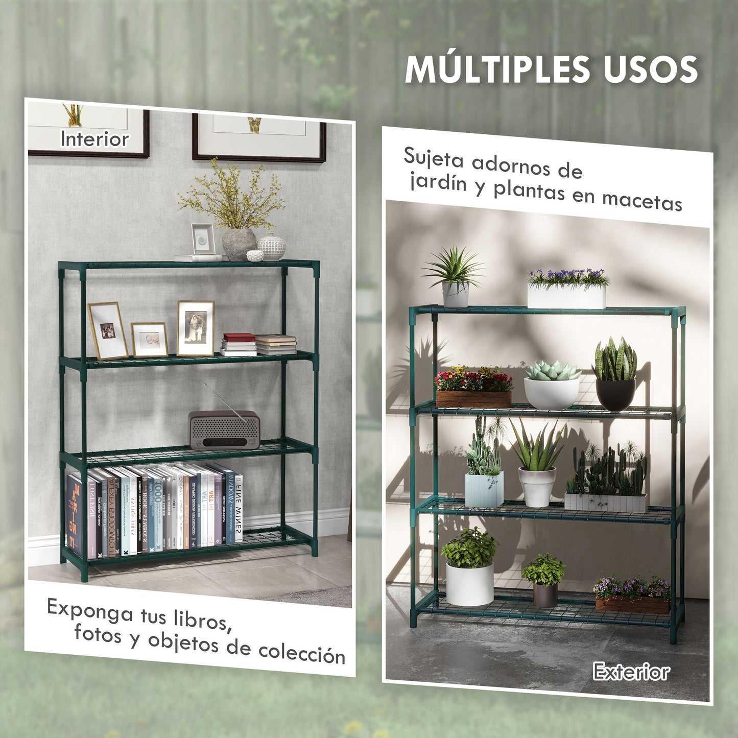 Outsunny Estantería para Plantas Soporte para Macetas de 4 Niveles con Estructura de Acero para Jardín Patio 89x28x107 cm Verde Oscuro