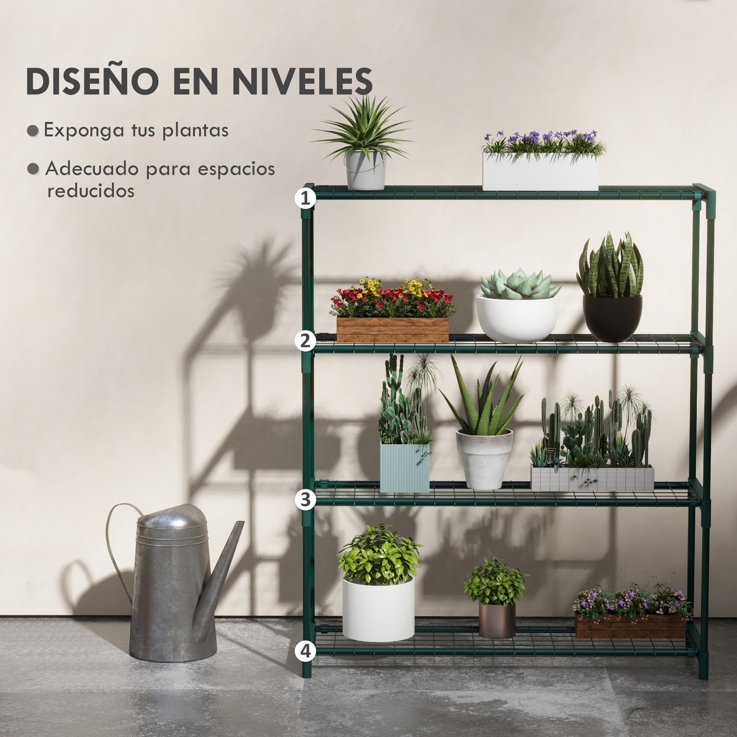 Outsunny Estantería para Plantas Soporte para Macetas de 4 Niveles con Estructura de Acero para Jardín Patio 89x28x107 cm Verde Oscuro