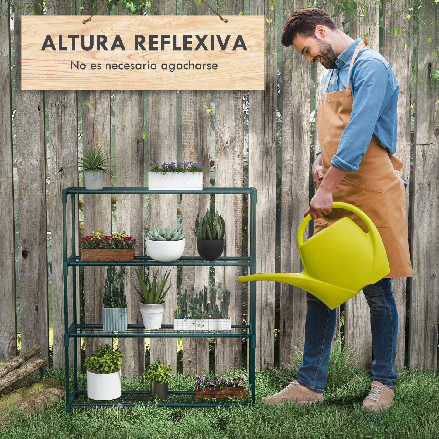 Outsunny Estantería para Plantas Soporte para Macetas de 4 Niveles con Estructura de Acero para Jardín Patio 89x28x107 cm Verde Oscuro