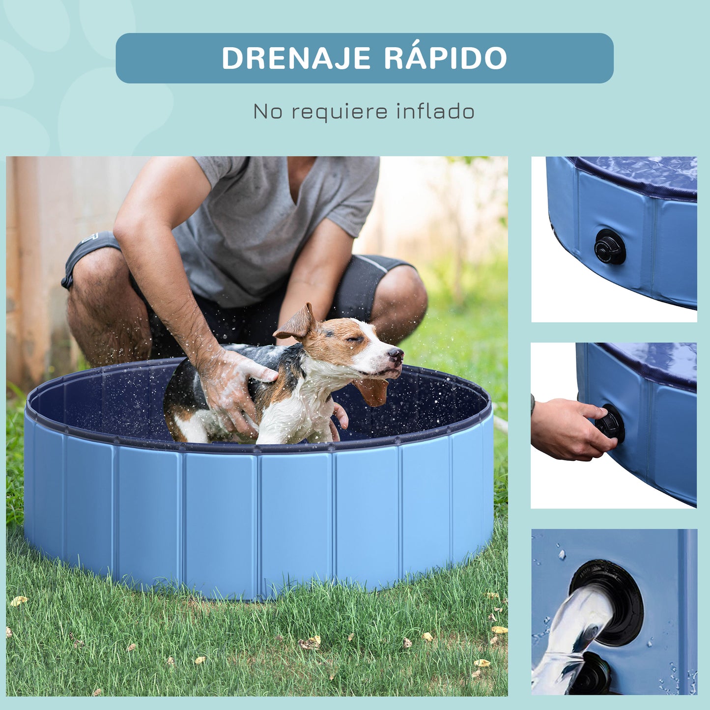 PawHut Piscina Plegable para Perros Ø100x30 cm Bañera para Mascotas Gatos de PVC Antideslizante Resistente al Desgaste Adecuado para Interior y Exterior Azul