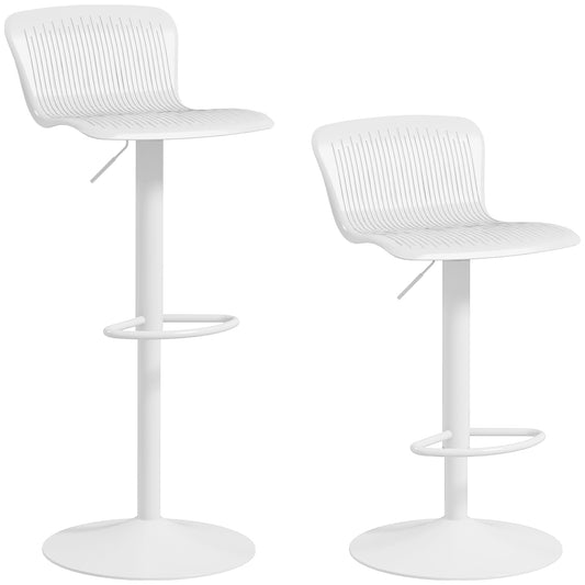 HOMCOM Conjunto de 2 Taburetes Altos de Cocina Sillas Altas de Cocina Giratorias con Respaldo y Altura Ajustable Carga 120 kg para Bar Salón Comedor Blanco