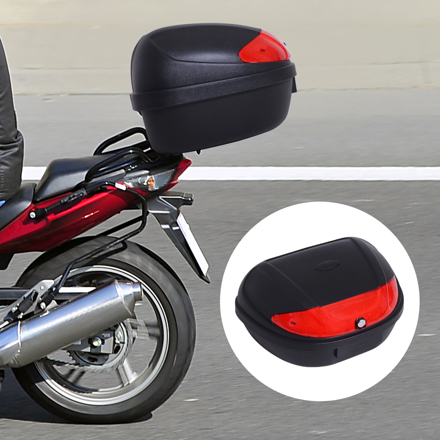 HOMCOM Baúl Moto Universal 52L + Llaves y Accesorios Equipaje Caja de Moto Topcase Casco para Motocicleta Ciclomotores Scooter