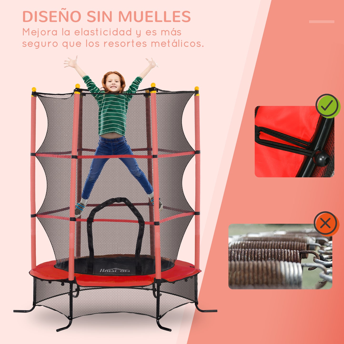 HOMCOM Cama Elástica Infantil Ø163x190 cm Trampolín para Niños de +3 Años con Red de Seguridad y Marco de Acero Carga 50 kg para Interior y Exterior Rojo y Negro