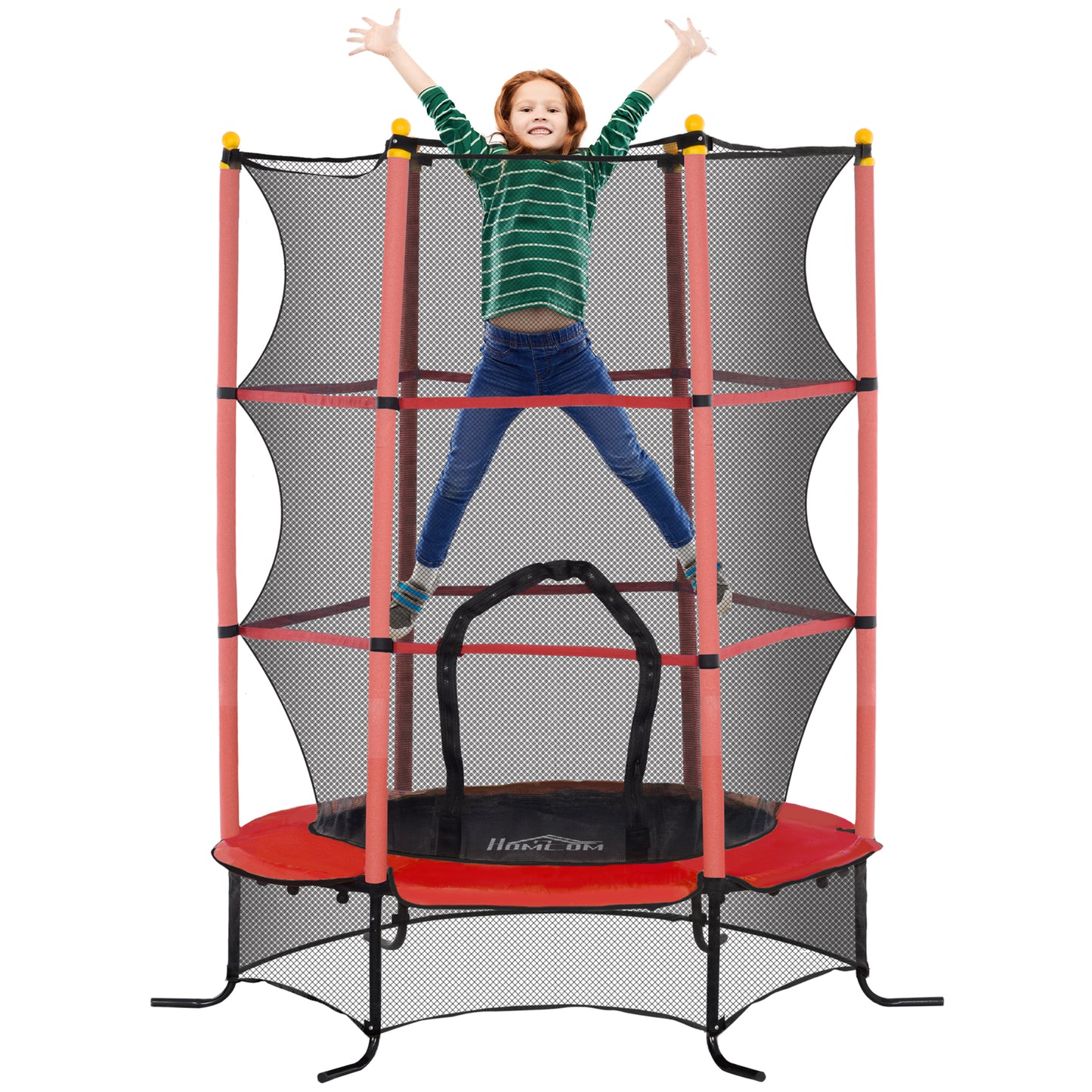 HOMCOM Cama Elástica Infantil Ø163x190 cm Trampolín para Niños de +3 Años con Red de Seguridad y Marco de Acero Carga 50 kg para Interior y Exterior Rojo y Negro