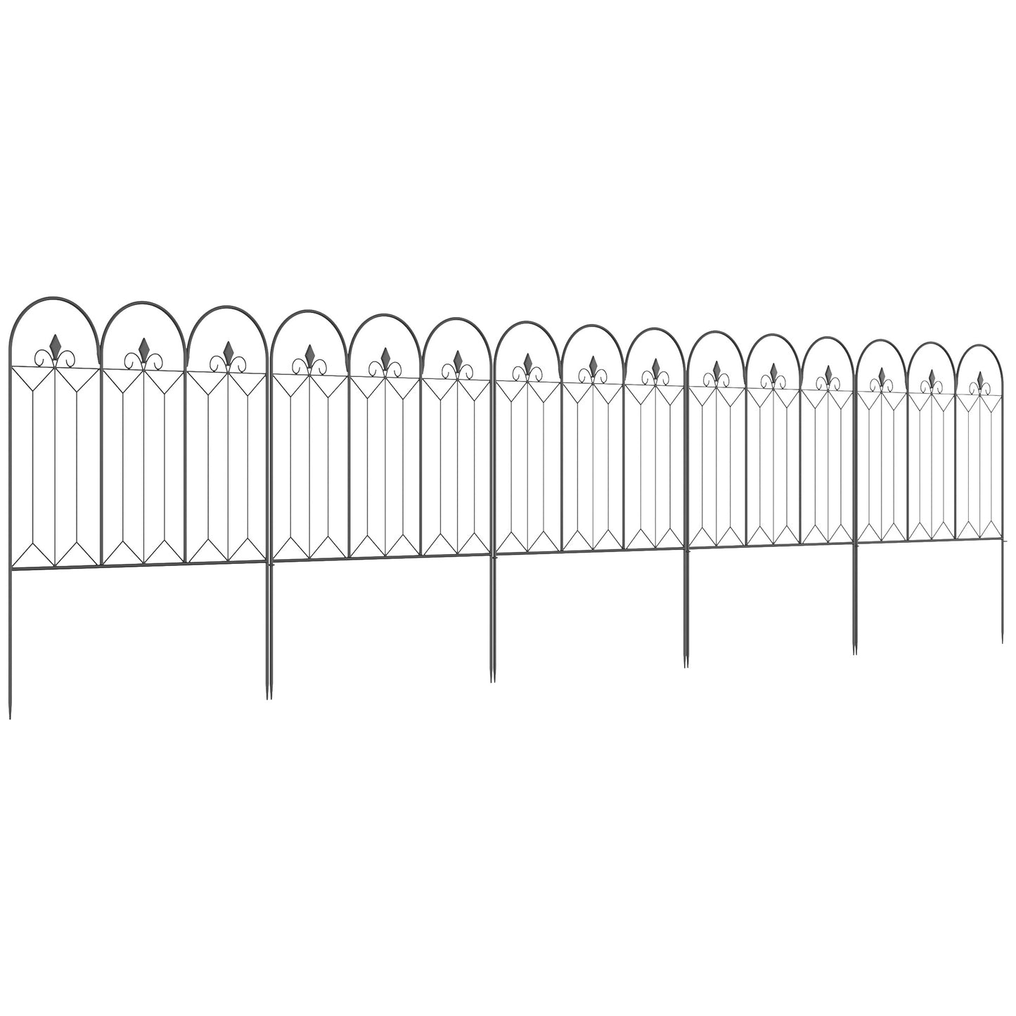 Outsunny Vallas de Jardín 305x79,5 cm Set de 5 Vallas Decorativas para Jardín de Metal Combinación Libre Barrera para Animales para Patio Césped Negro