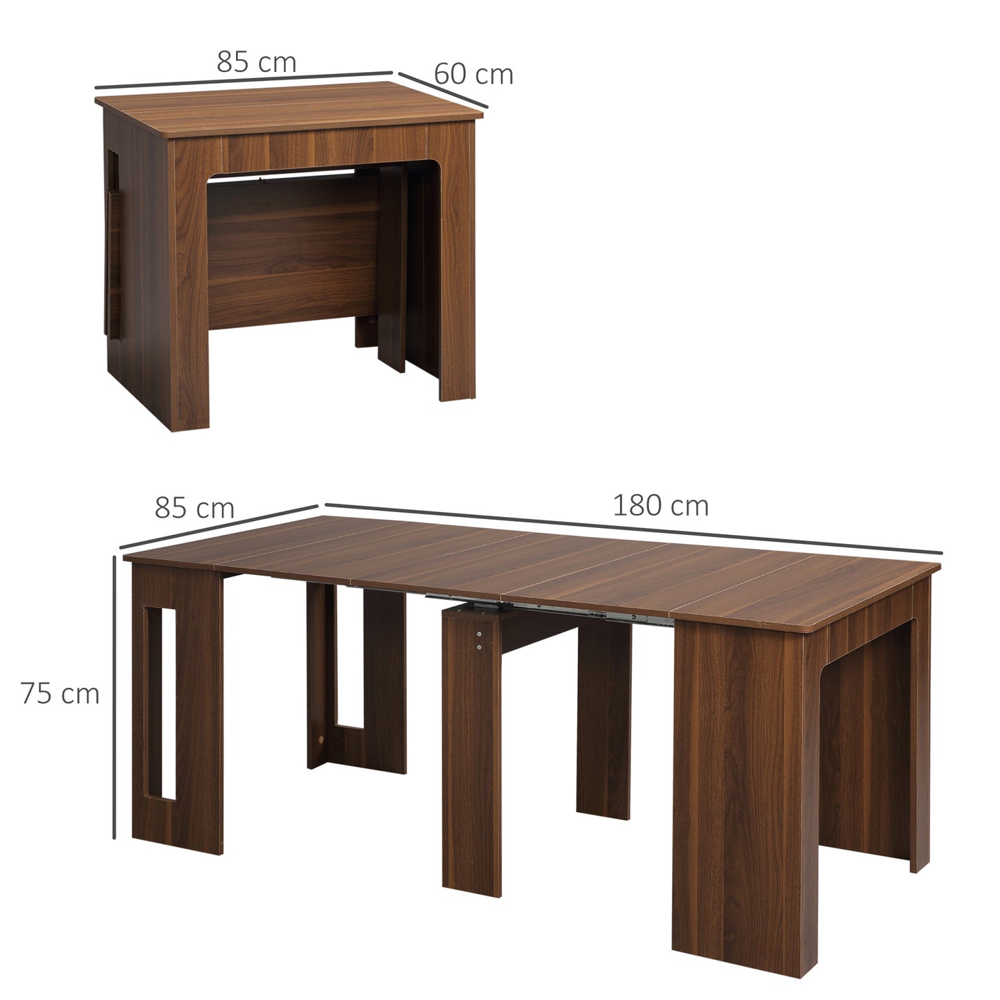 HOMCOM Mesa de Comedor Extensible para 4-6 Personas Mesa Consola con Alas Abatibles Mesa Auxiliar Multifuncional para Estudio Cocina Carga 60 kg 180x85x75 cm Marrón