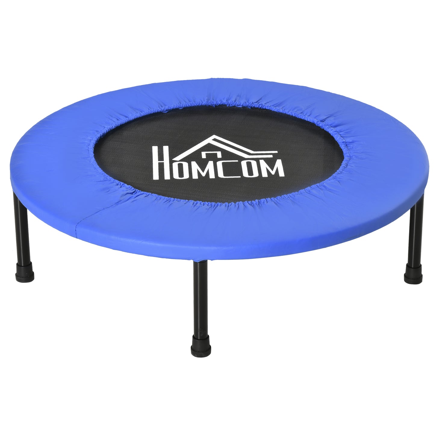 HOMCOM Cama Elástica Fitness Ø81 cm Trampolín de Acero con Borde Protector y 28 Resortes para Ejercicios en Interior y Exterior Carga 100 kg 81x81x22,5 cm Negro y Azul