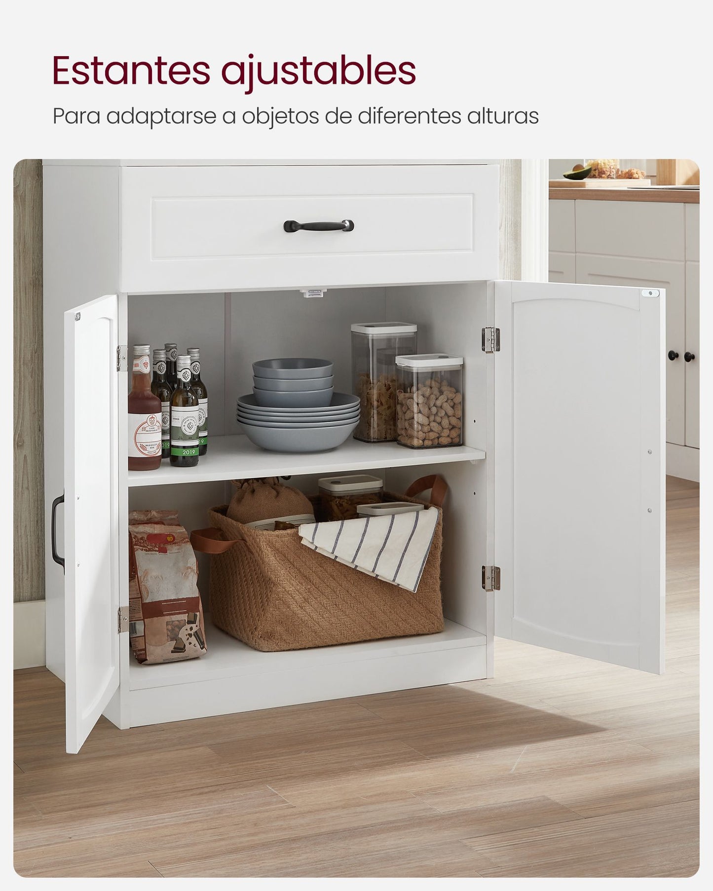 Armario Alto Estantes Ajustables Moderno Blanco-VASAGLE