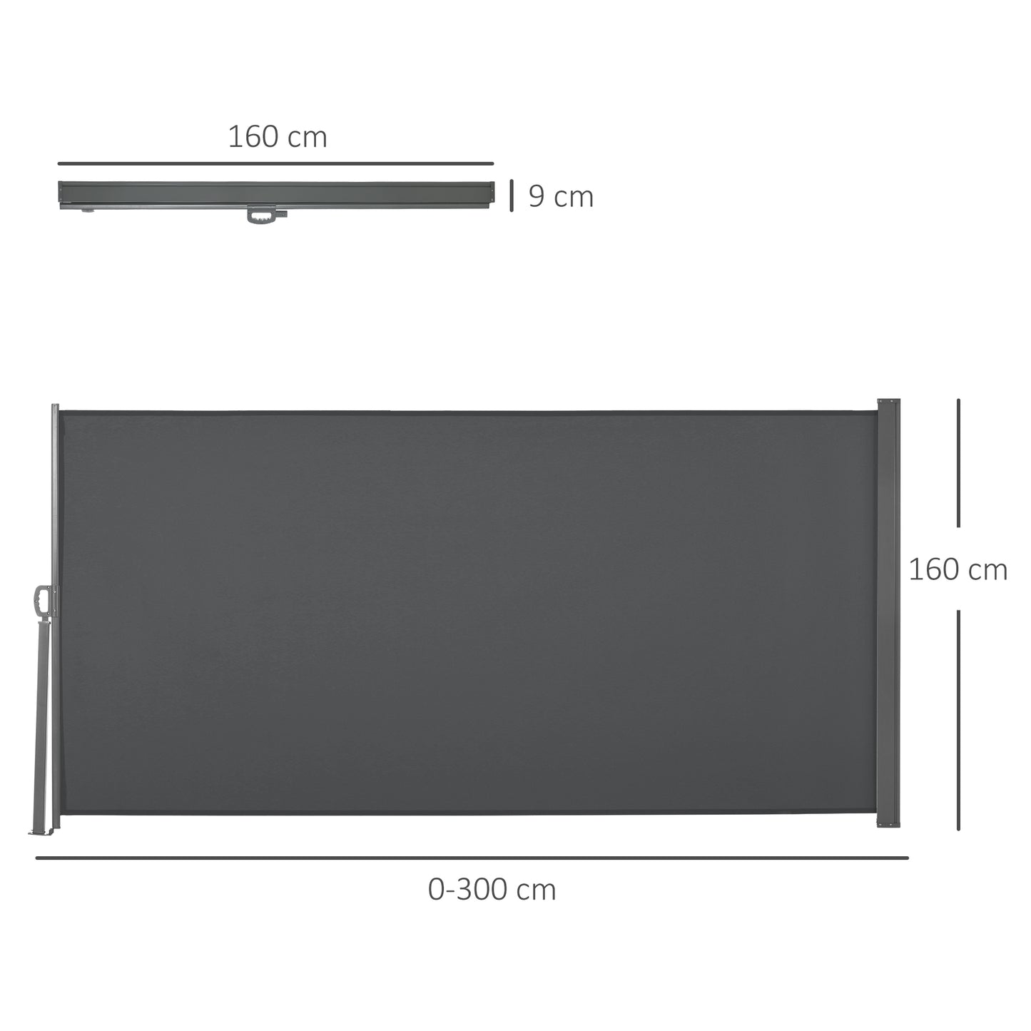 Outsunny Toldo Lateral Retráctil 300x160 cm Pantalla Enrollable Mampara de Privacidad Impermeable y Anti-UV Protege la Privacidad para Jardín Balcón Terraza Gris