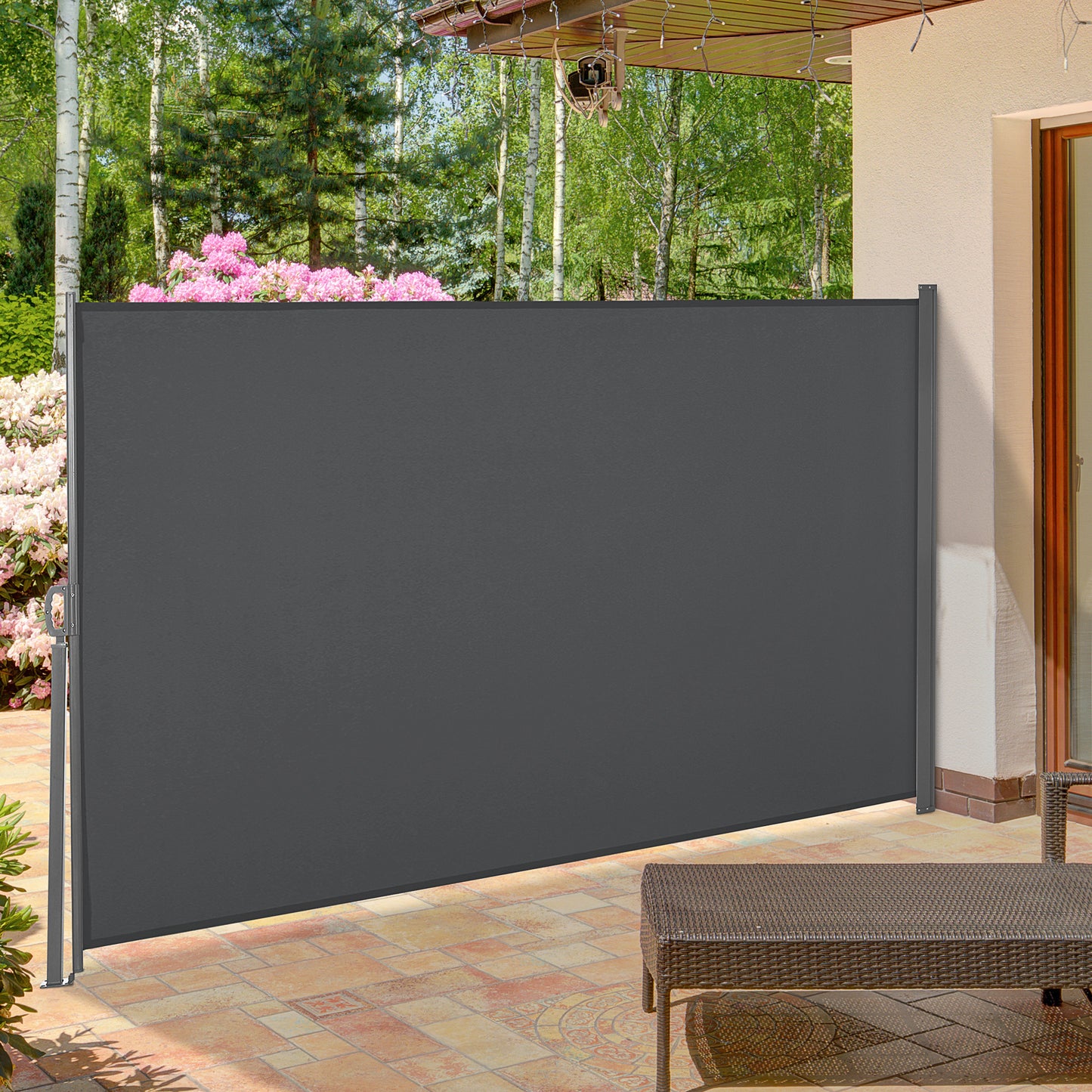 Outsunny Toldo Lateral Retráctil 300x160 cm Pantalla Enrollable Mampara de Privacidad Impermeable y Anti-UV Protege la Privacidad para Jardín Balcón Terraza Gris