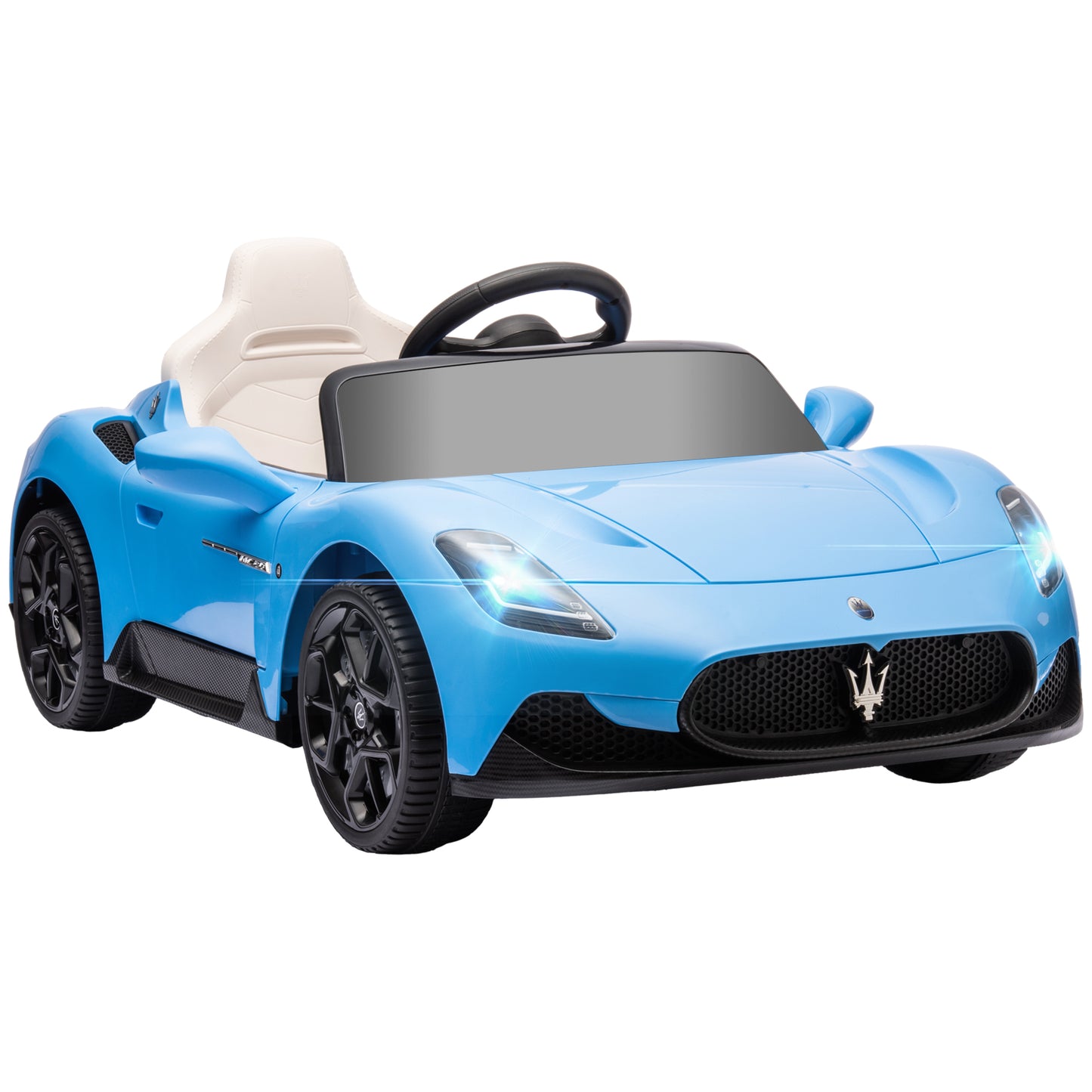 AIYAPLAY Coche Eléctrico para Niños de +3 Años con Licencia Maserati MC20 Carro Eléctrico Infantil con Batería 12V Mando a Distancia Faros Bocina Música MP3 y Pantalla Azul