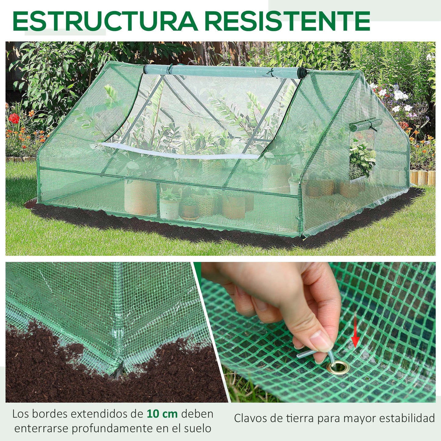 Outsunny Invernadero de Terraza Jardín 180x140x80 cm Tipo Caseta de Acero Plástico con Puertas y Ventanas Enrollables para Cultivo de Plantas Verduras Flores Verde