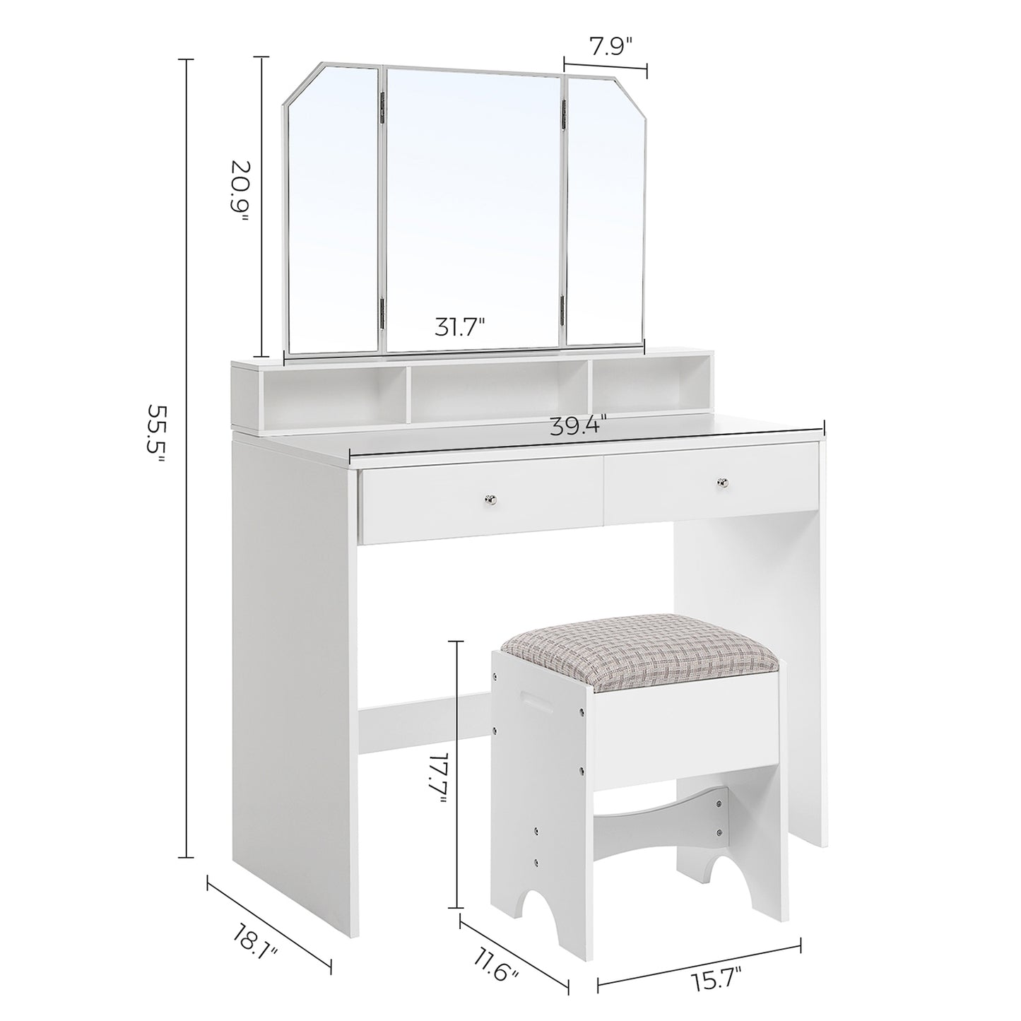 Tocador con Espejo Plegable con 2 Cajones y 3 Compartimentos-VASAGLE