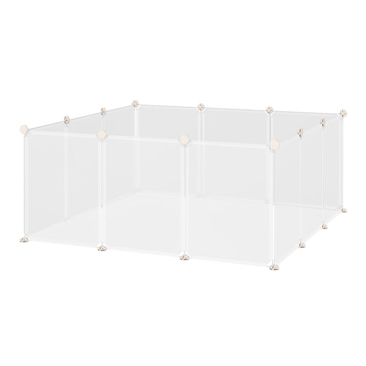 PawHut Valla para Animales Pequeños Jaula Modular con 12 Paneles 24 Conectores para Conejos Cobayas y Cachorros 105x105x45 cm Blanco