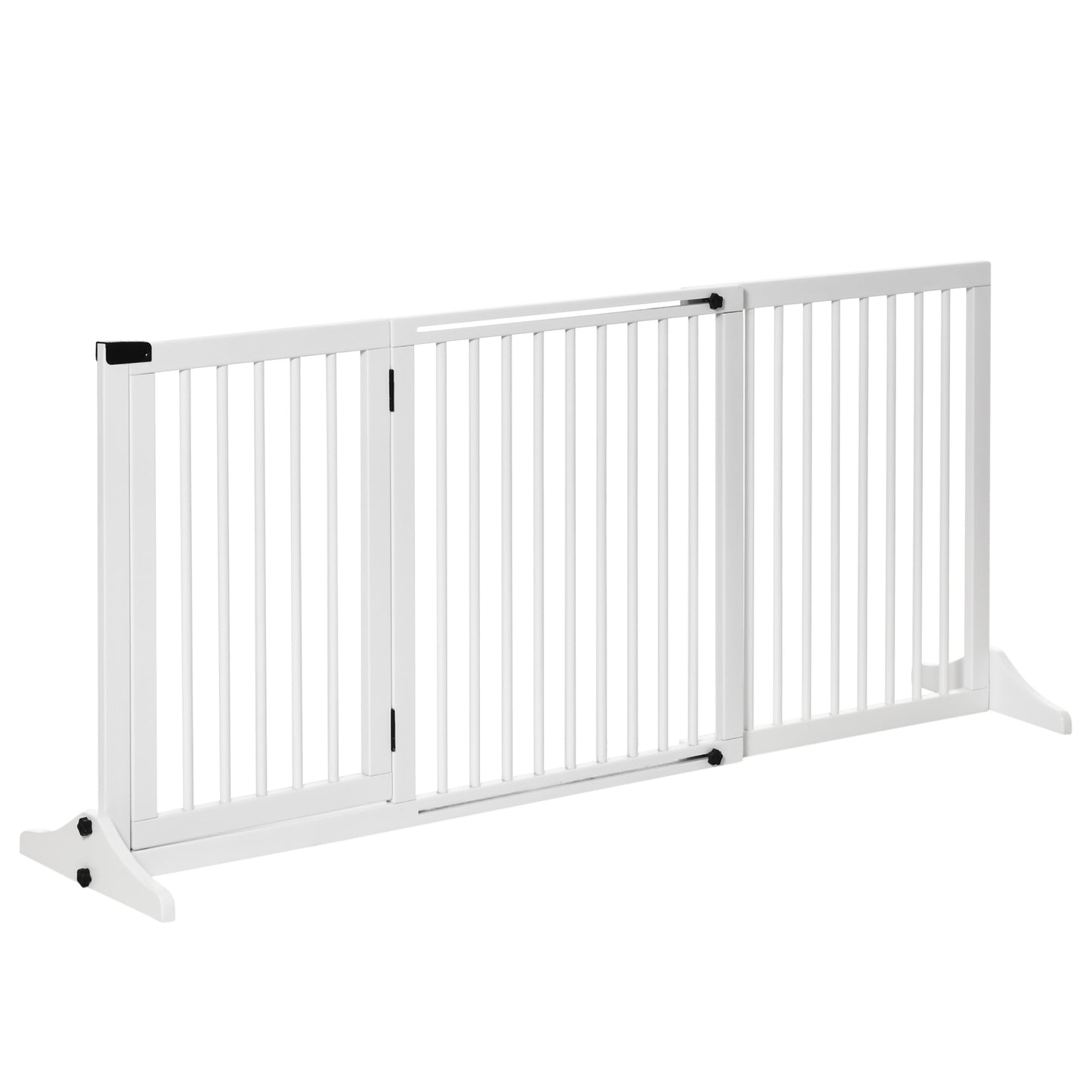 PawHut Barrera para Perros Extensible Barrera de Seguridad para Perros de 3 Paneles con Longitud Ajustable Marco de Madera y Soporte de Pie 113-166x36x71 cm Blanco