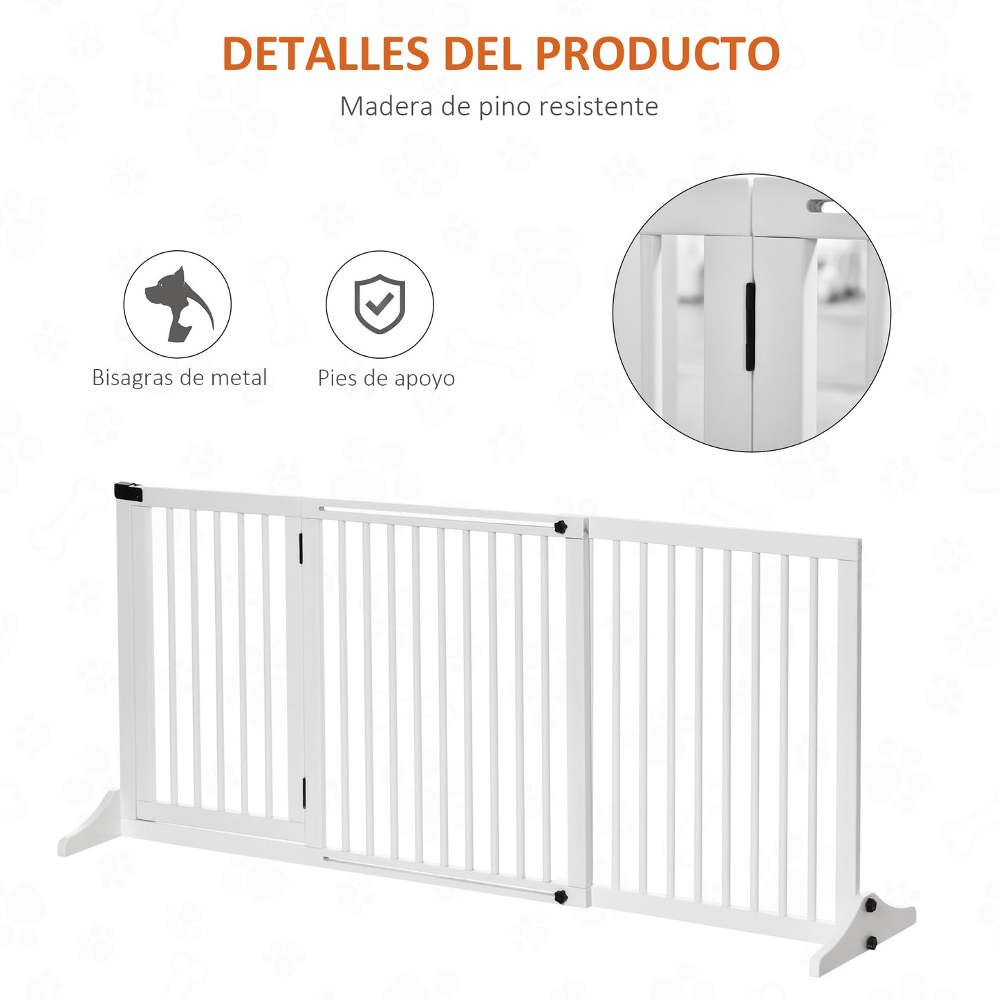 PawHut Barrera para Perros Extensible Barrera de Seguridad para Perros de 3 Paneles con Longitud Ajustable Marco de Madera y Soporte de Pie 113-166x36x71 cm Blanco