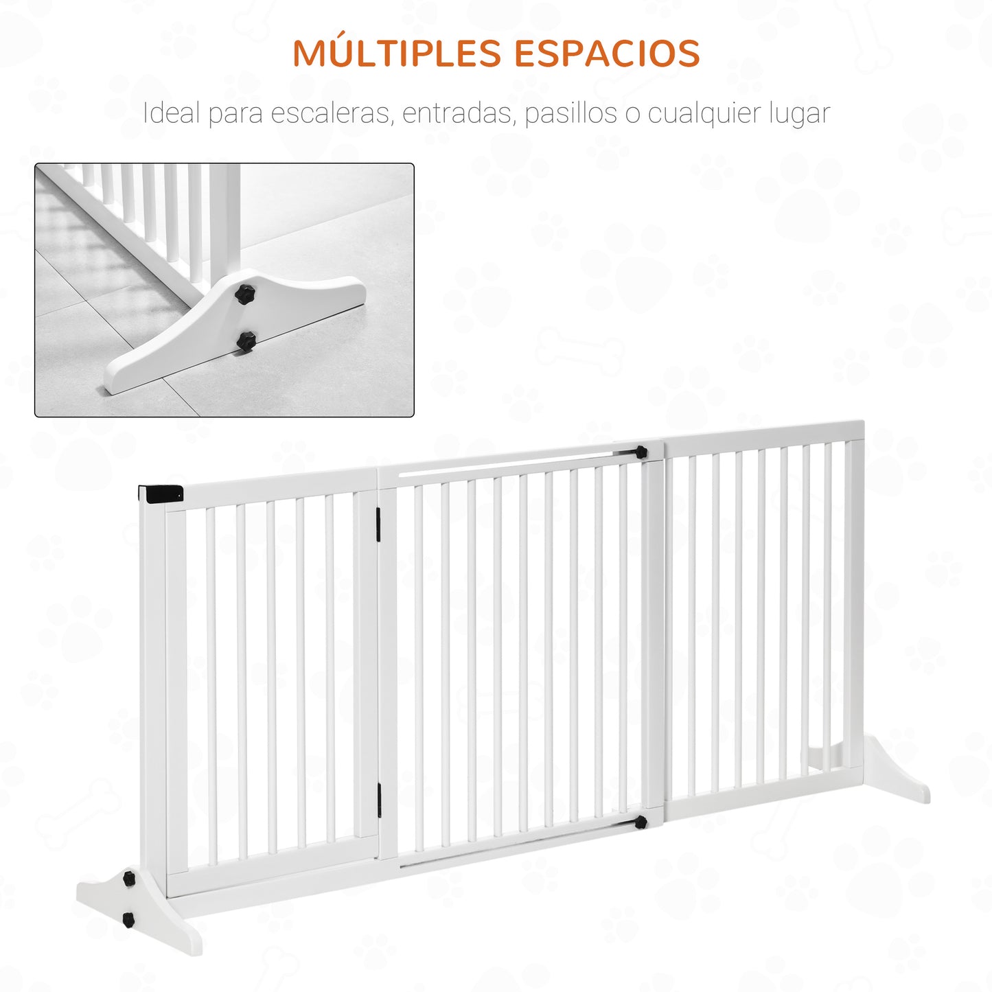 PawHut Barrera para Perros Extensible Barrera de Seguridad para Perros de 3 Paneles con Longitud Ajustable Marco de Madera y Soporte de Pie 113-166x36x71 cm Blanco