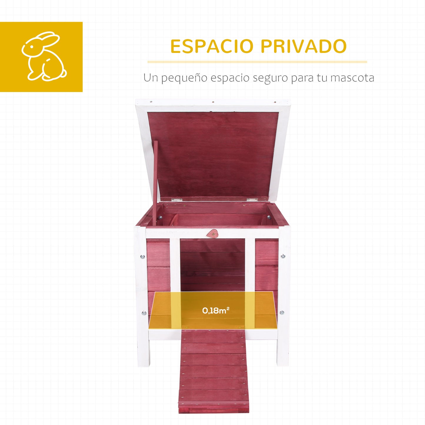 PawHut Conejera de Madera Exterior Jaula Caseta para Roedores Mascotas Pequeñas con Techo Asfáltico Abatible y Rampa Antideslizante 42x51x43 cm Rojo