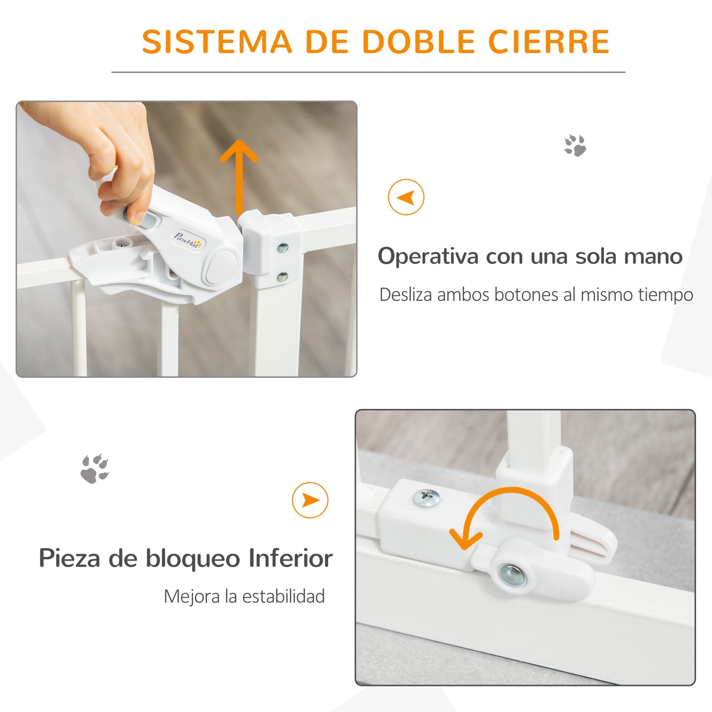 PawHut Barrera de Seguridad para Perros Barrera para Mascotas Extensible con Puerta Pequeño Cierre Automático y Sistema de Doble Bloqueo para Puerta Pasillo Escalera 74-80x76,2 cm Blanco