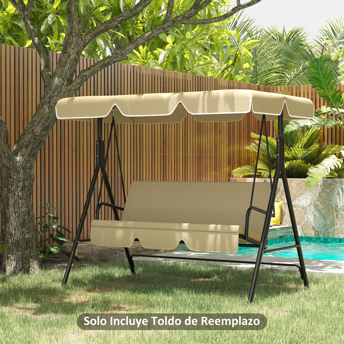 Outsunny Toldo de Repuesto para Columpio de 3 Plazas Techo Universal para Balancín de Jardín Tela de Poliéster Protección Solar 156x117x15 cm Beige