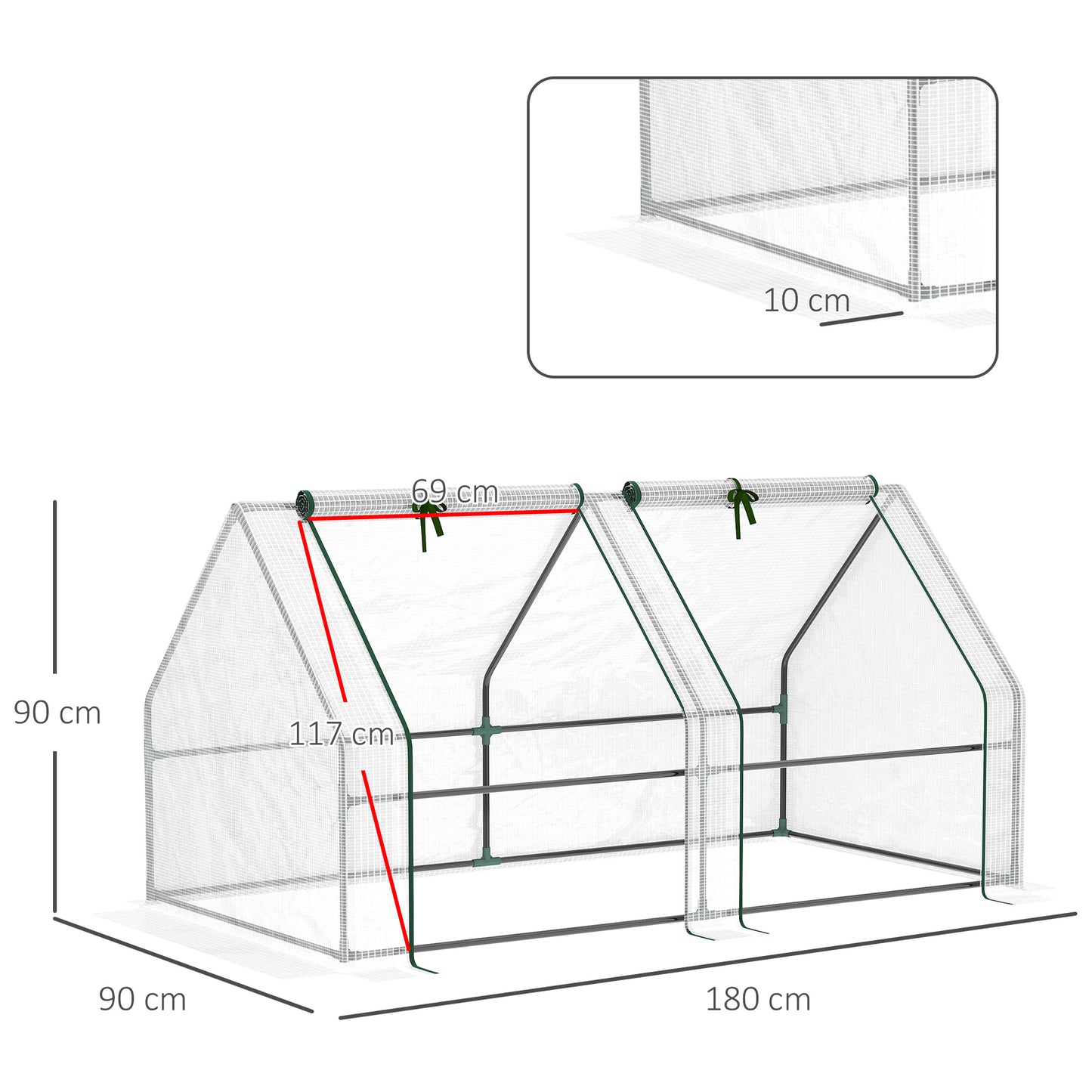 Outsunny Mini Invernadero de Jardín Terraza 180x90x90 cm Tipo Caseta Tubo de Acero con 2 Ventanas Enrollables Vivero Casero para Cultivo Plantas Verduras Blanco