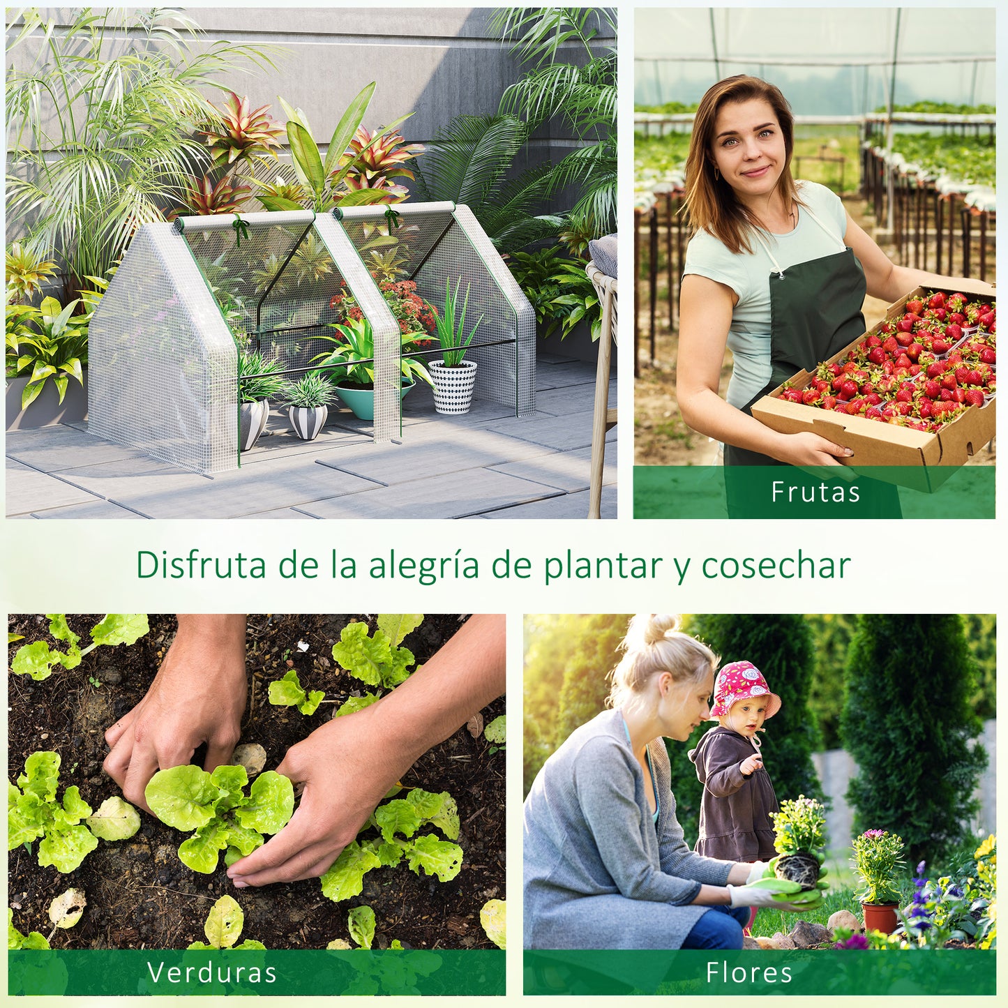 Outsunny Mini Invernadero de Jardín Terraza 180x90x90 cm Tipo Caseta Tubo de Acero con 2 Ventanas Enrollables Vivero Casero para Cultivo Plantas Verduras Blanco