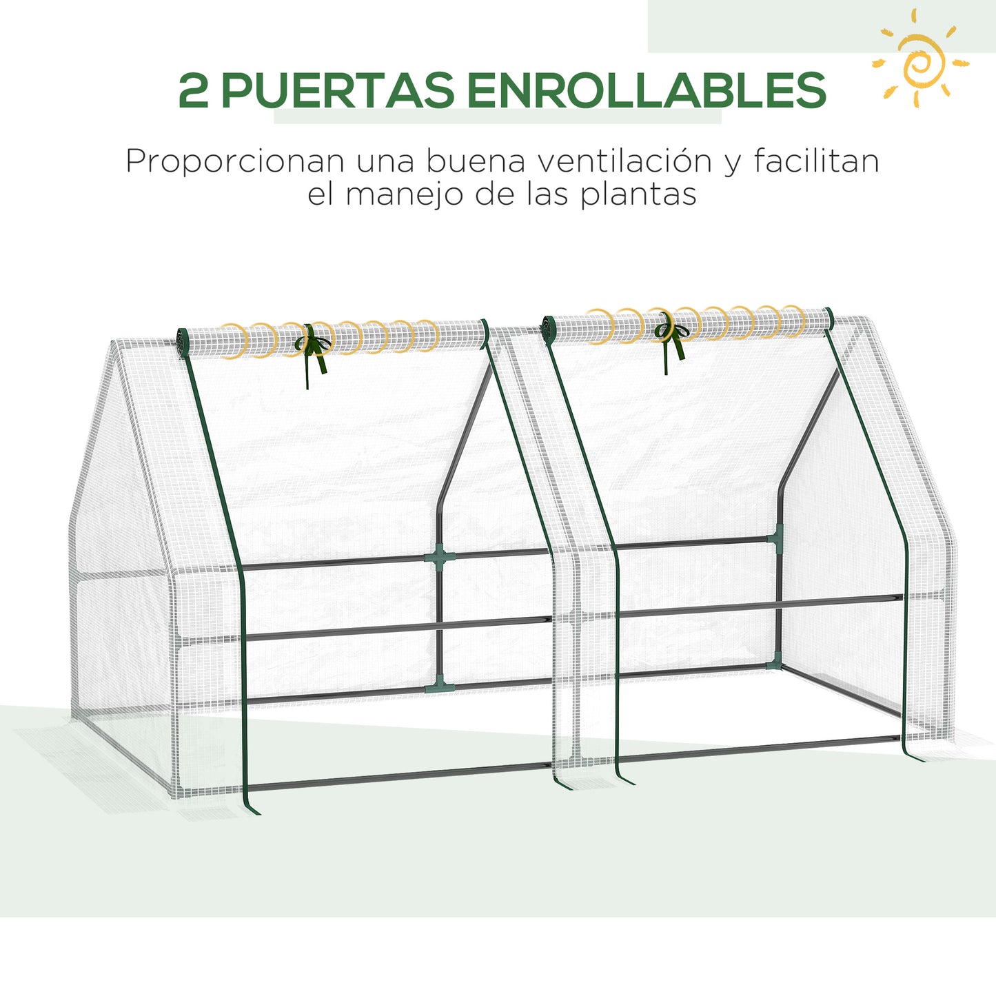 Outsunny Mini Invernadero de Jardín Terraza 180x90x90 cm Tipo Caseta Tubo de Acero con 2 Ventanas Enrollables Vivero Casero para Cultivo Plantas Verduras Blanco