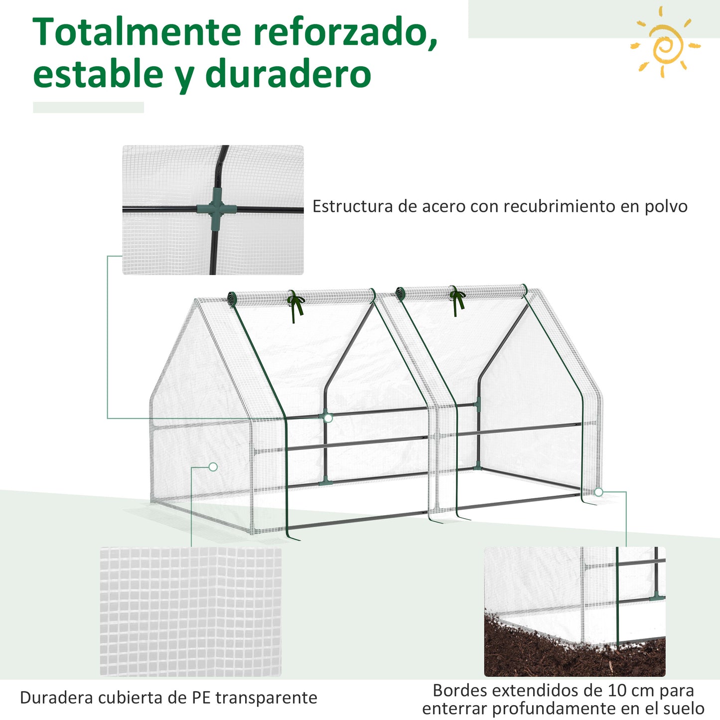 Outsunny Mini Invernadero de Jardín Terraza 180x90x90 cm Tipo Caseta Tubo de Acero con 2 Ventanas Enrollables Vivero Casero para Cultivo Plantas Verduras Blanco