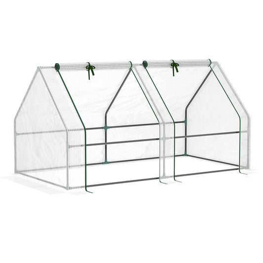 Outsunny Mini Invernadero de Jardín Terraza 180x90x90 cm Tipo Caseta Tubo de Acero con 2 Ventanas Enrollables Vivero Casero para Cultivo Plantas Verduras Blanco