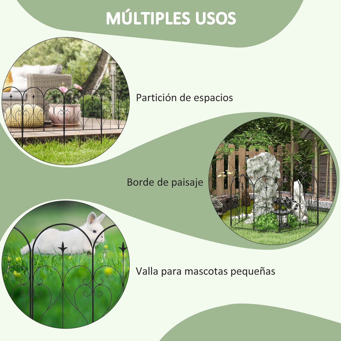 Outsunny Vallas Decorativas para Jardín 305x81 cm Set de 5 Vallas Metálicas Combinación Libre Barrera para Animales para Patio Césped Negro
