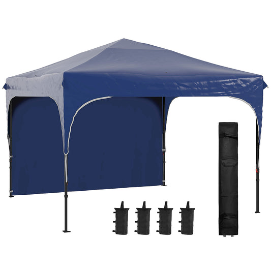 Outsunny Carpa Plegable 3x3 m Cenador de Jardín con Altura Ajustable 1 Pared Lateral Impermeable 4 Bolsas de Arena y Bolsa de Transporte Gazebo para Exterior Patio Fiestas Azul